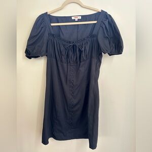 Black Eggie square neck gathered bust dress. size L